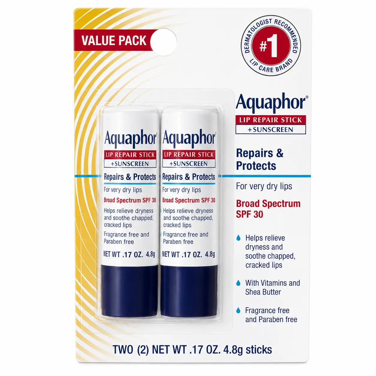 Aquaphor Lip Repair Stick 2-Pack (2 × 4.8g)